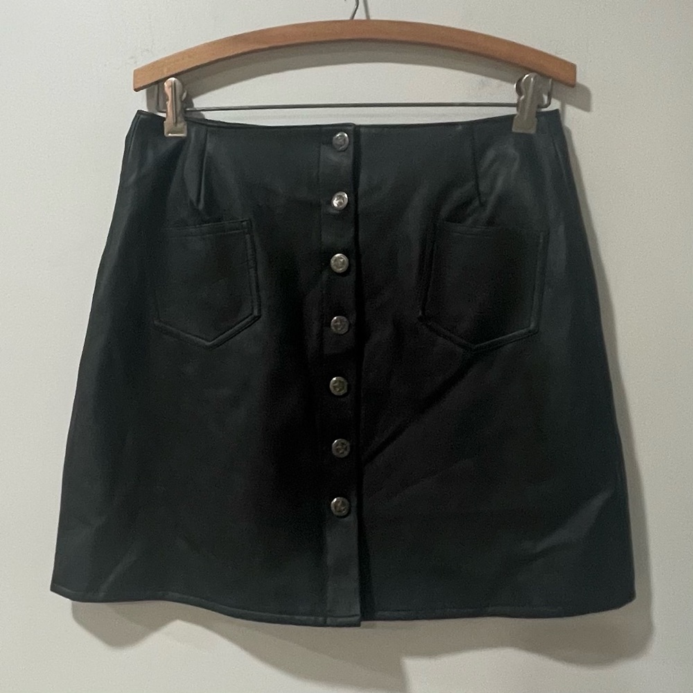 Amilano Collection Black Faux Leather A Line Skirt Western Cowgirl Country